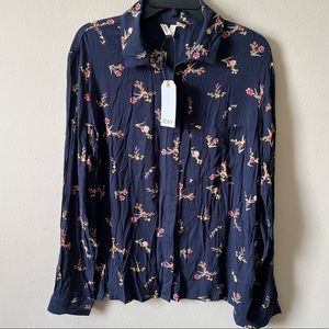 ROXY - Floral Print Split Hem Long Sleeves Button Front Blouse NWT